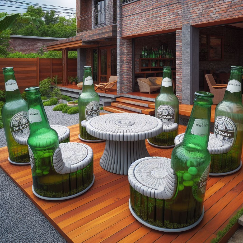 Information about the famous person Stylish table and chair set: Unique beer bottle shaped table and chairs at your home