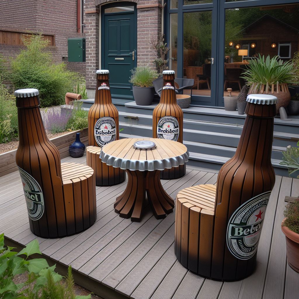 Information about the famous person Stylish table and chair set: Unique beer bottle shaped table and chairs at your home