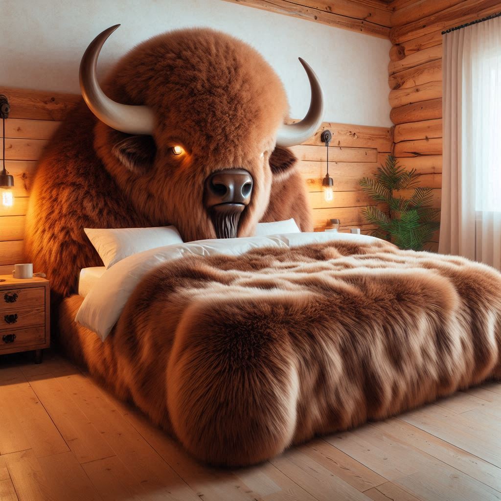 Information about the famous person Bring the wild into your home with this bison bed: rustic charm and unique design.