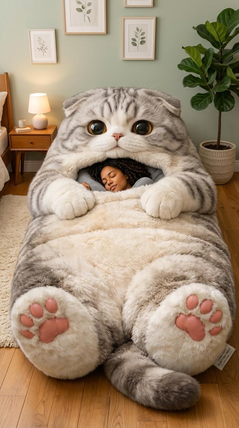 Giant Cat Shaped Sleeping Bag | Cozy & Cute Plush Cat Bed