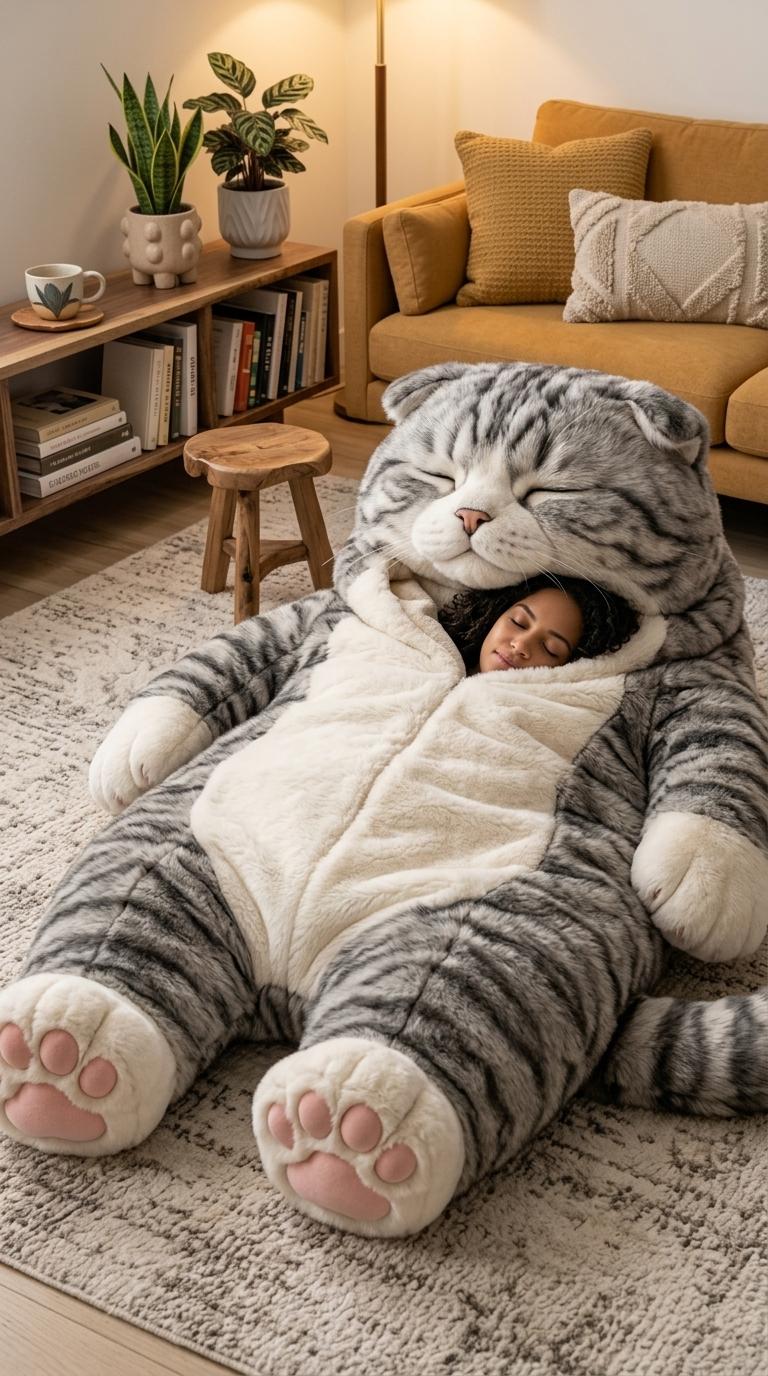 Giant Cat Shaped Sleeping Bag | Cozy & Cute Plush Cat Bed
