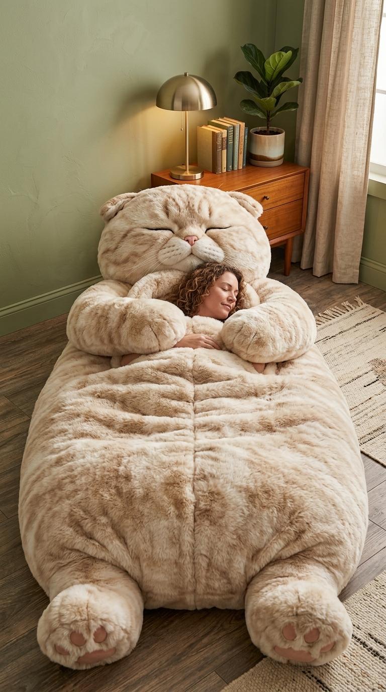 Giant Cat Shaped Sleeping Bag | Cozy & Cute Plush Cat Bed