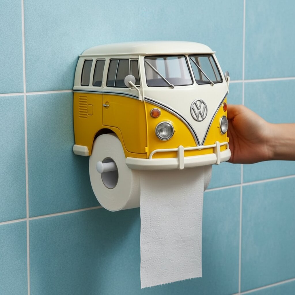 VW Bus Shaped Toilet Paper Holder: Retro Bathroom Decor Ideas