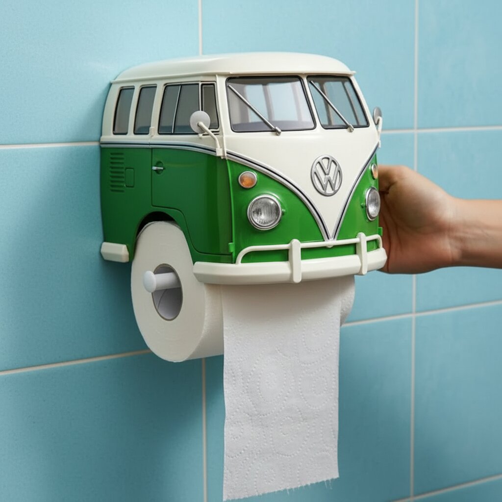 VW Bus Shaped Toilet Paper Holder: Retro Bathroom Decor Ideas