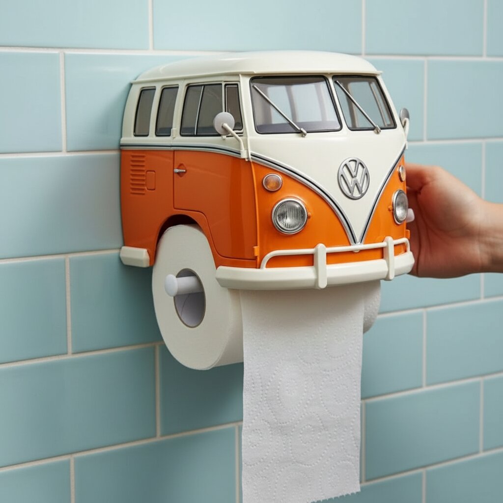 VW Bus Shaped Toilet Paper Holder: Retro Bathroom Decor Ideas