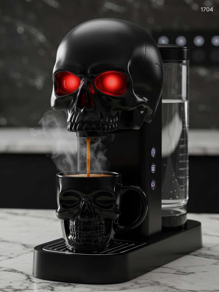 Unique Skull Shaped Coffee Makers - Spooky Glowing LED Coffee Maker & Cup Set for Horror Fans Unique Skull Shaped Coffee Makers - Spooky Glowing LED Coffee Maker & Cup Set for Horror Fans