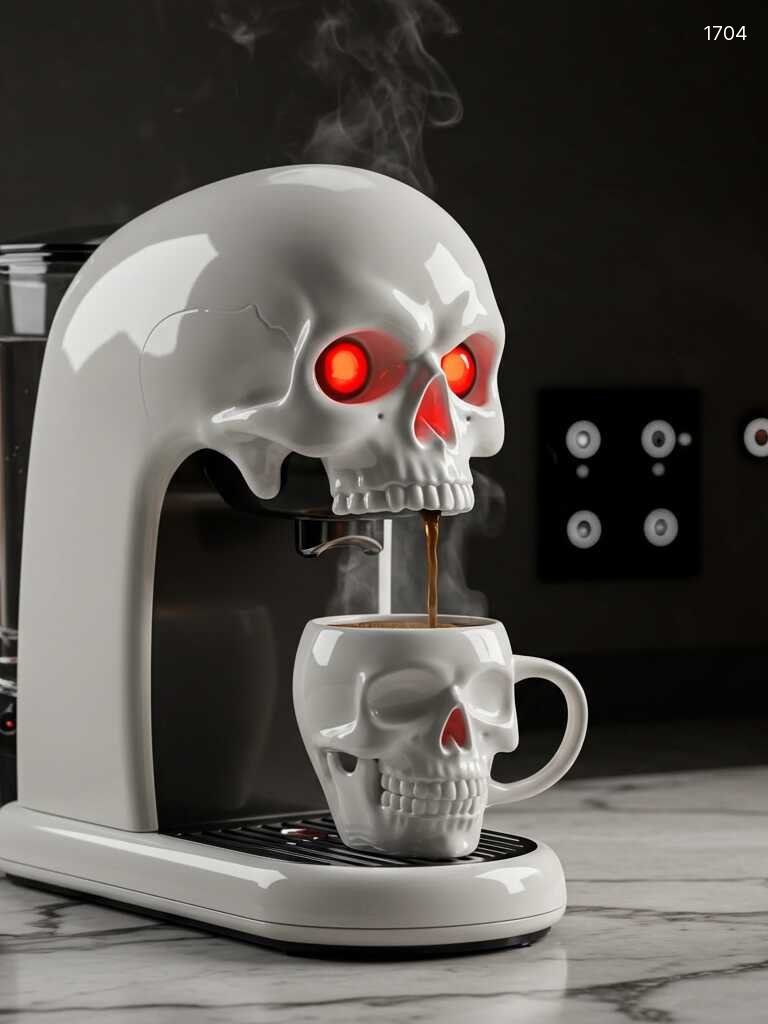Unique Skull Shaped Coffee Makers - Spooky Glowing LED Coffee Maker & Cup Set for Horror Fans Unique Skull Shaped Coffee Makers - Spooky Glowing LED Coffee Maker & Cup Set for Horror Fans