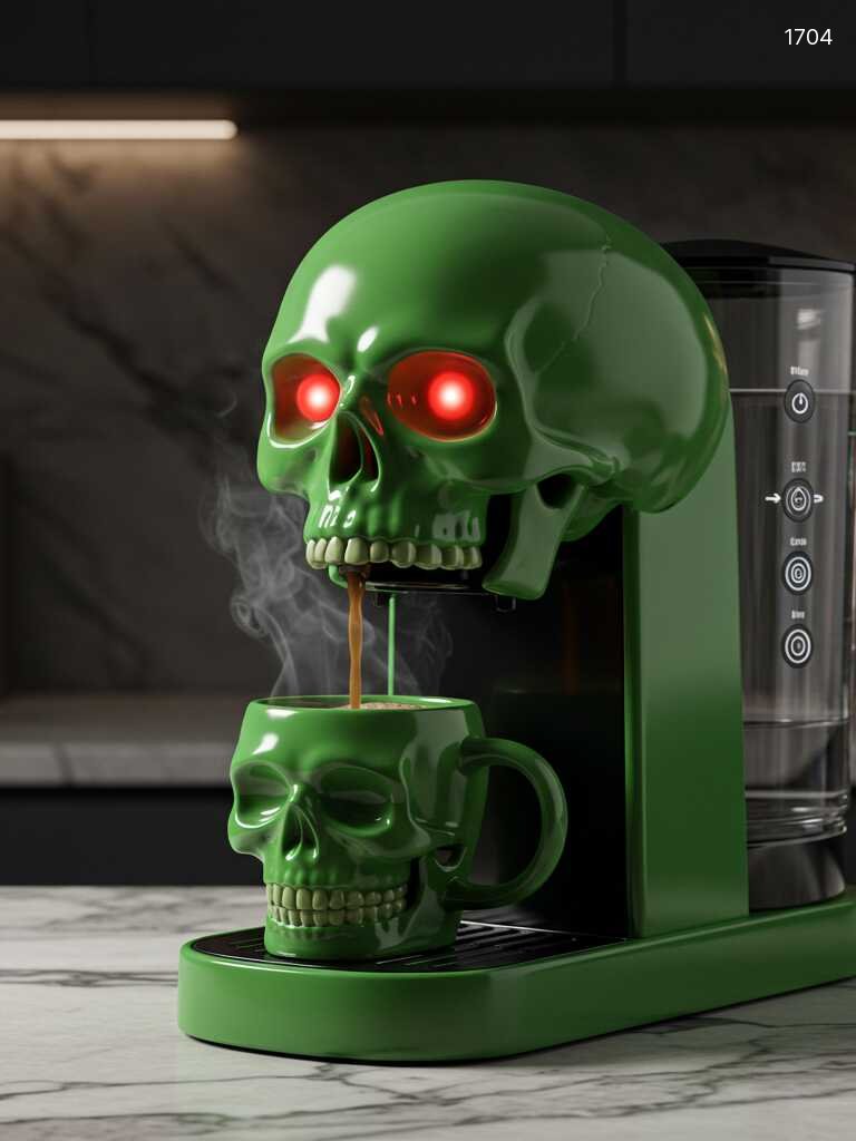 Unique Skull Shaped Coffee Makers - Spooky Glowing LED Coffee Maker & Cup Set for Horror Fans Unique Skull Shaped Coffee Makers - Spooky Glowing LED Coffee Maker & Cup Set for Horror Fans