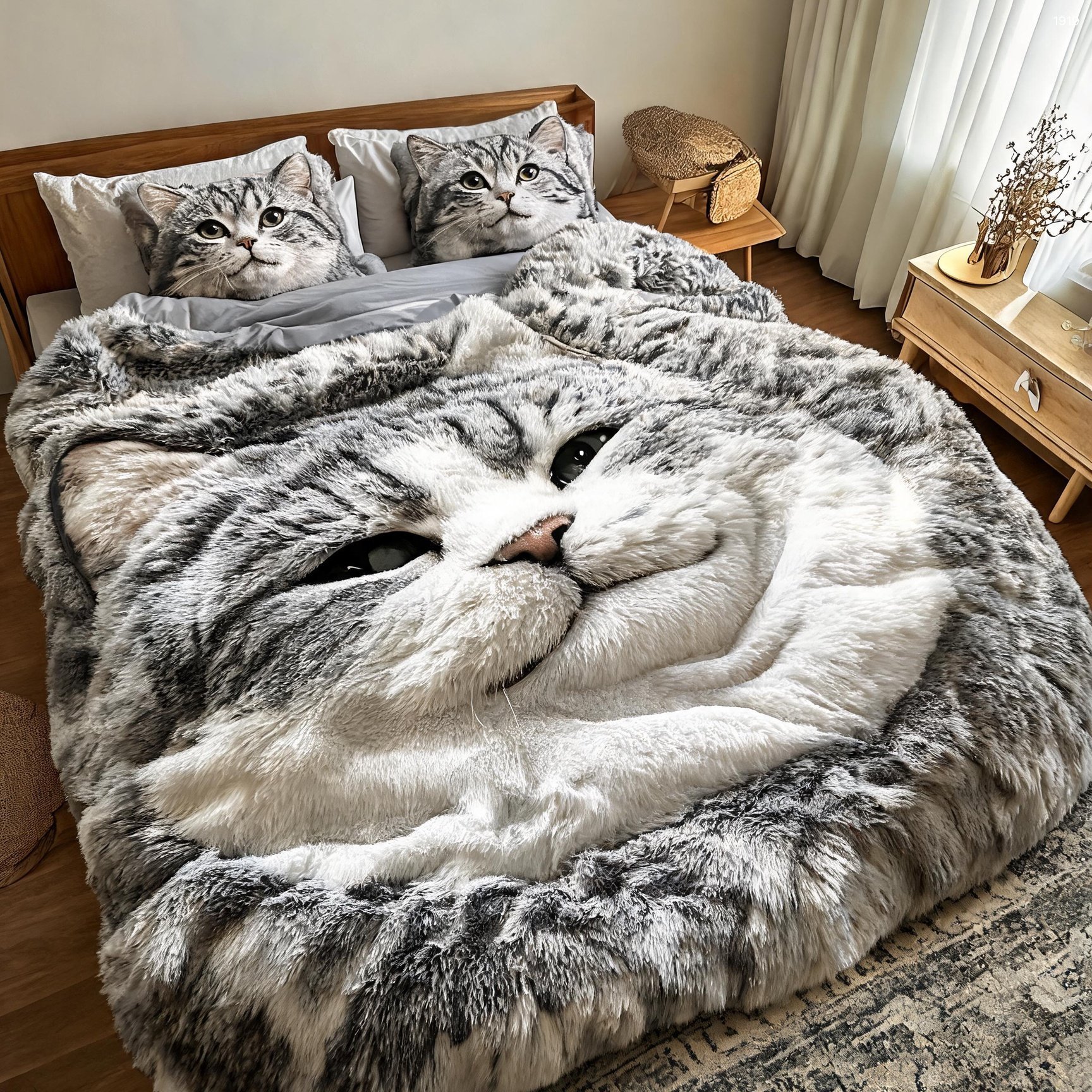 Cute Fluffy Cat Bedding Set - Dreamy Kitten Duvet for Cat Lovers