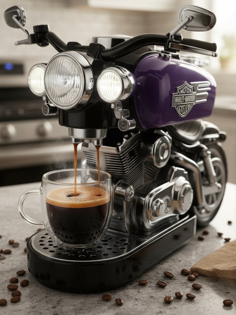 Harley Inspired Coffee Maker - Motorcycle Espresso Machine for Home & Office Harley Inspired Coffee Maker - Motorcycle Espresso Machine for Home & Office