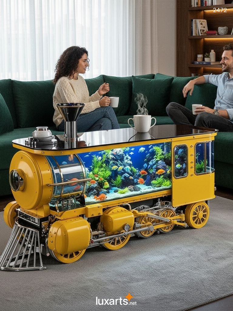 Train Aquarium Coffee Table - Unique Train-Shaped Fish Tank Centerpiece Train Aquarium Coffee Table - Unique Train-Shaped Fish Tank Centerpiece