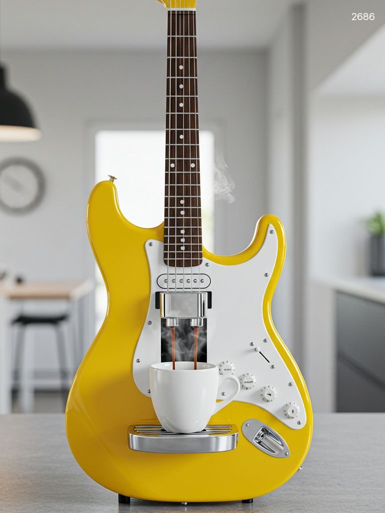 Guitar Shaped Coffee Maker - Musical Kitchen Appliance with Water Tank Guitar Shaped Coffee Maker - Musical Kitchen Appliance with Water Tank