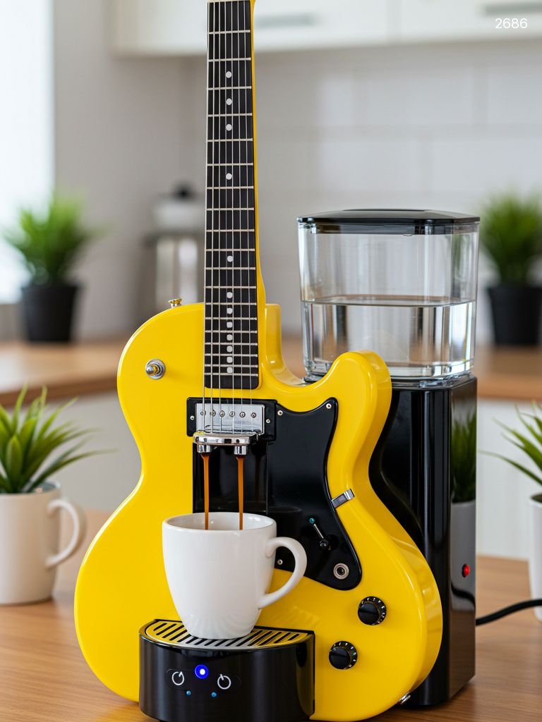 Guitar Shaped Coffee Maker - Musical Kitchen Appliance with Water Tank Guitar Shaped Coffee Maker - Musical Kitchen Appliance with Water Tank
