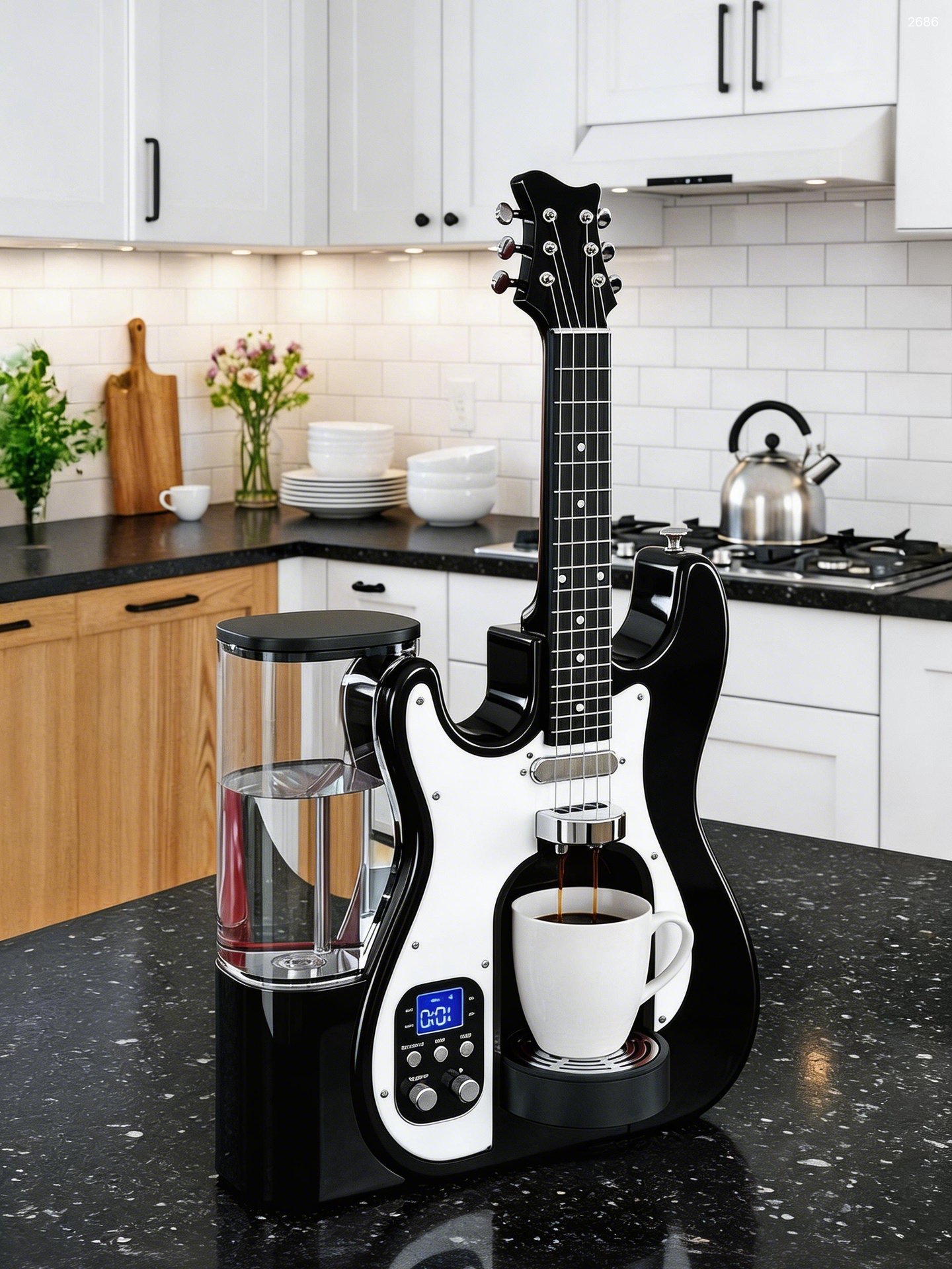 Guitar Shaped Coffee Maker - Musical Kitchen Appliance with Water Tank Guitar Shaped Coffee Maker - Musical Kitchen Appliance with Water Tank