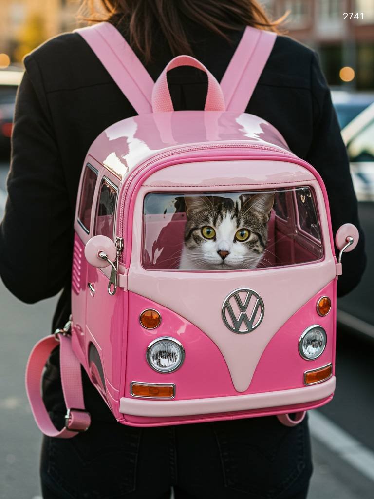 VW Bus Shaped Pet Carrier Backpack - Retro Cat & Dog Travel Bag