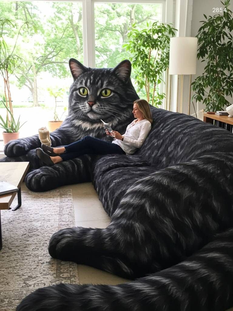 Giant Cat Sectional Sofa: Realistic Plush Animal Shaped Couch for Living Room