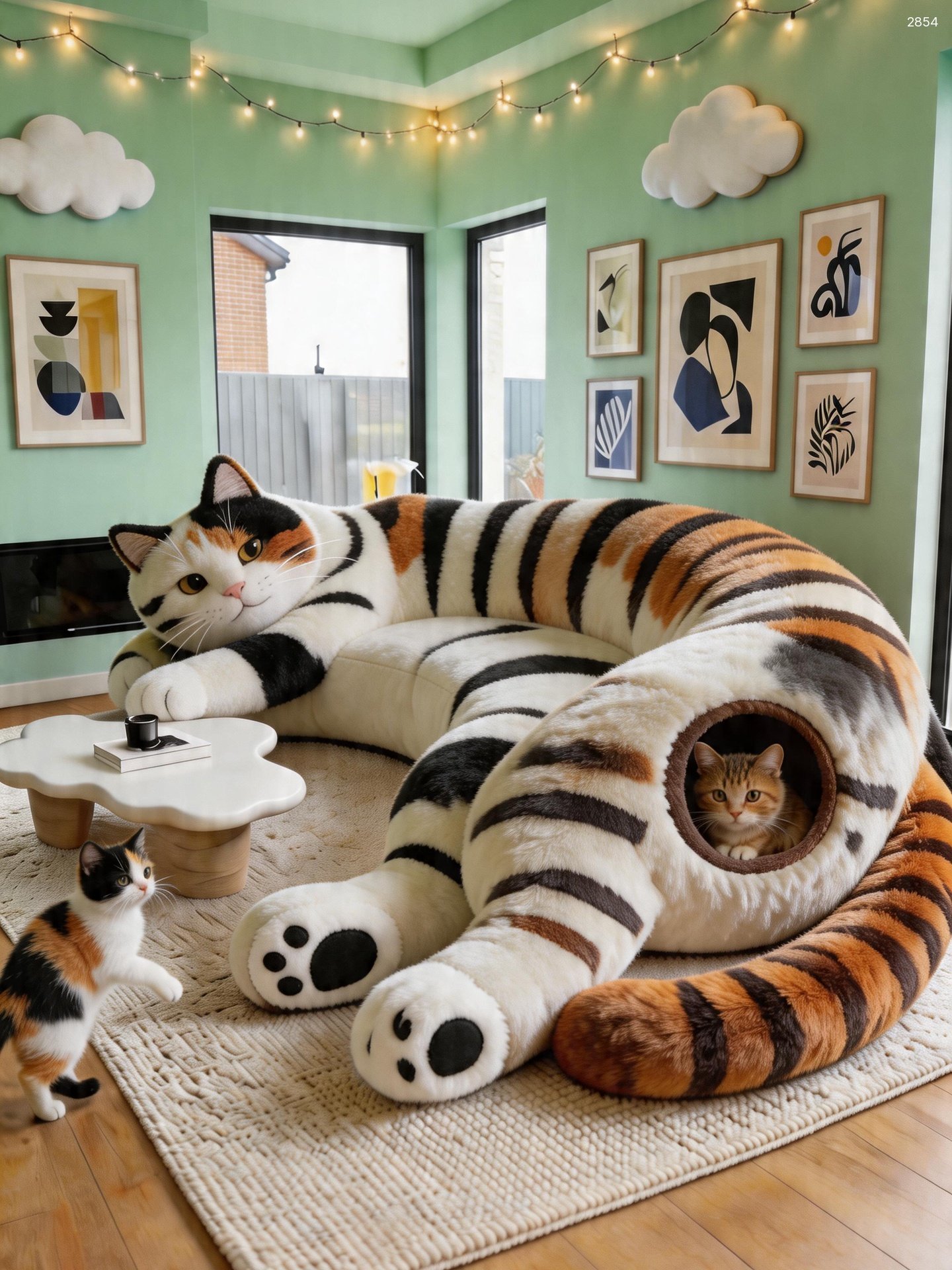 Giant Cat Sectional Sofa: Realistic Plush Animal Shaped Couch for Living Room