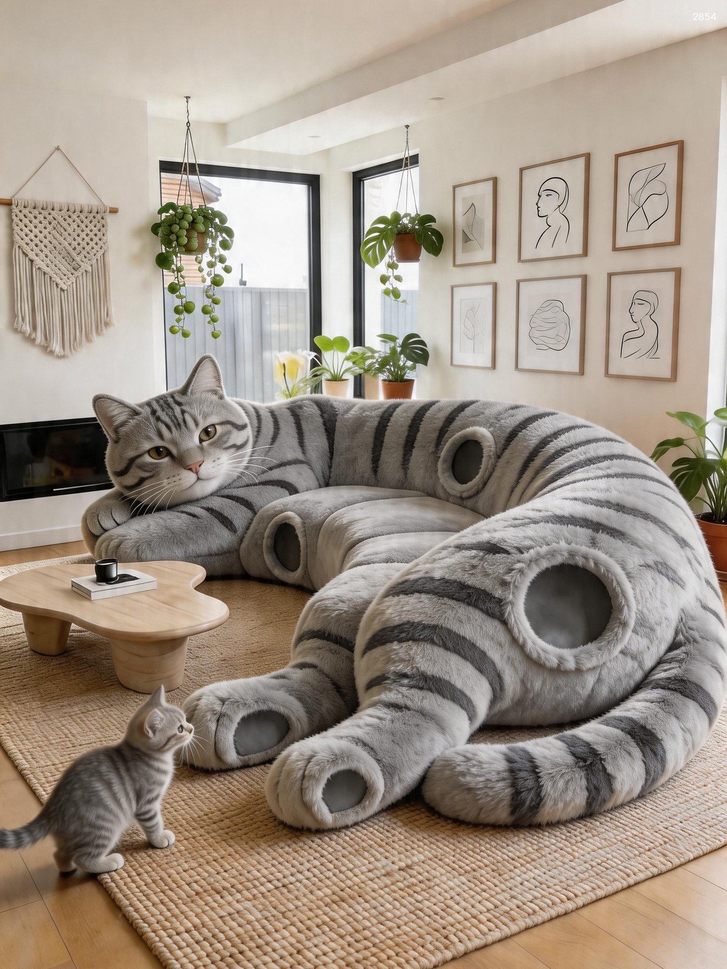 Giant Cat Sectional Sofa: Realistic Plush Animal Shaped Couch for Living Room