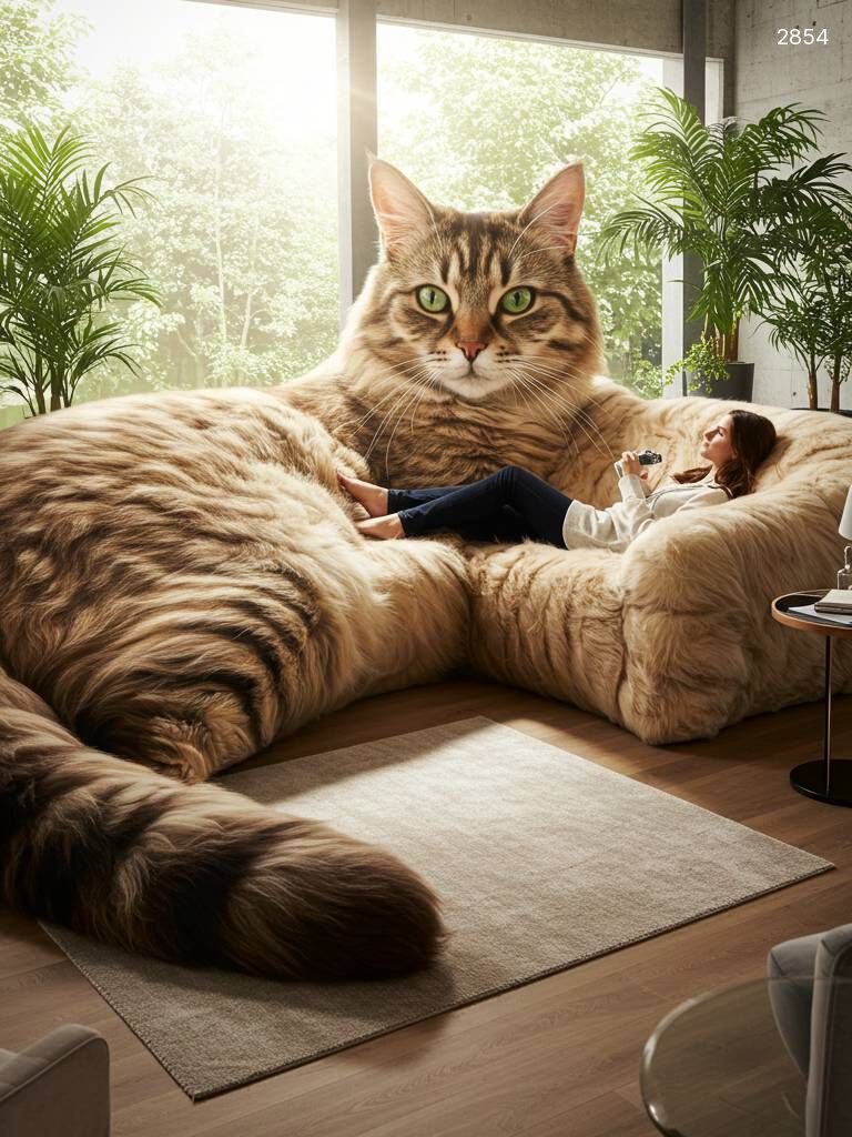 Giant Cat Sectional Sofa: Realistic Plush Animal Shaped Couch for Living Room