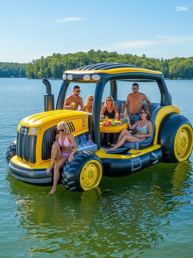 Giant Inflatable Tractor Lake Float with Cooler & Canopy Giant Inflatable Tractor Lake Float with Cooler & Canopy