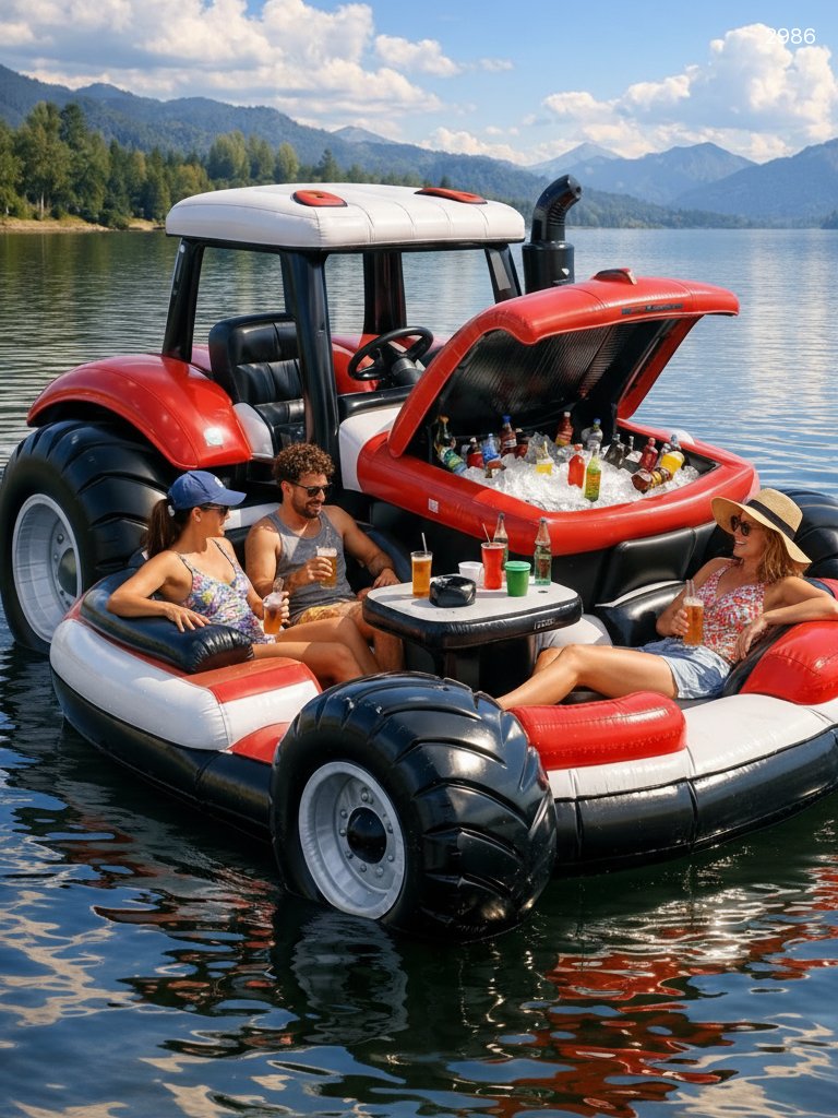Giant Inflatable Tractor Lake Float with Cooler & Canopy Giant Inflatable Tractor Lake Float with Cooler & Canopy