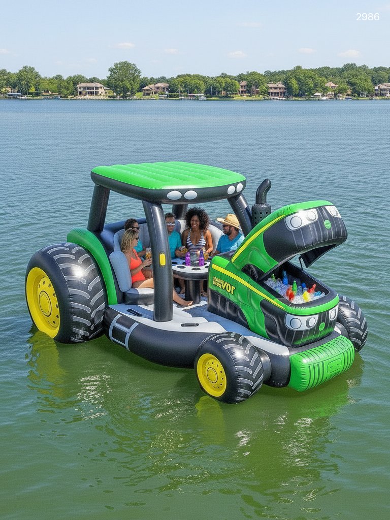 Giant Inflatable Tractor Lake Float with Cooler & Canopy