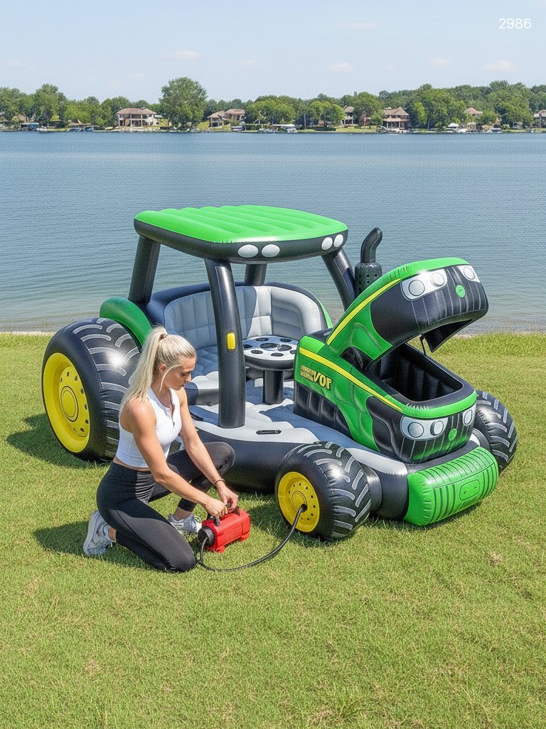 Giant Inflatable Tractor Lake Float with Cooler & Canopy Giant Inflatable Tractor Lake Float with Cooler & Canopy