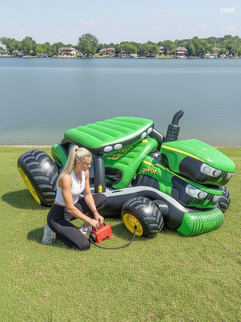 Giant Inflatable Tractor Lake Float with Cooler & Canopy Giant Inflatable Tractor Lake Float with Cooler & Canopy