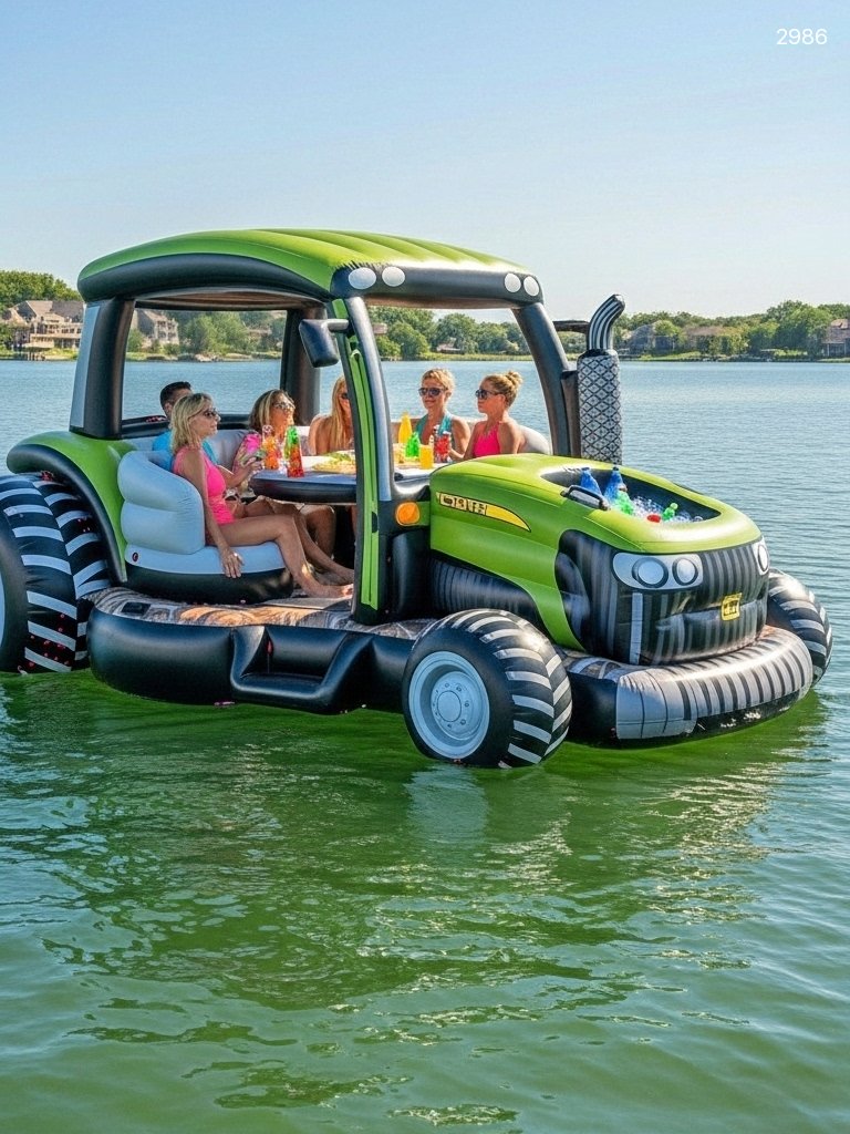 Giant Inflatable Tractor Lake Float with Cooler & Canopy Giant Inflatable Tractor Lake Float with Cooler & Canopy