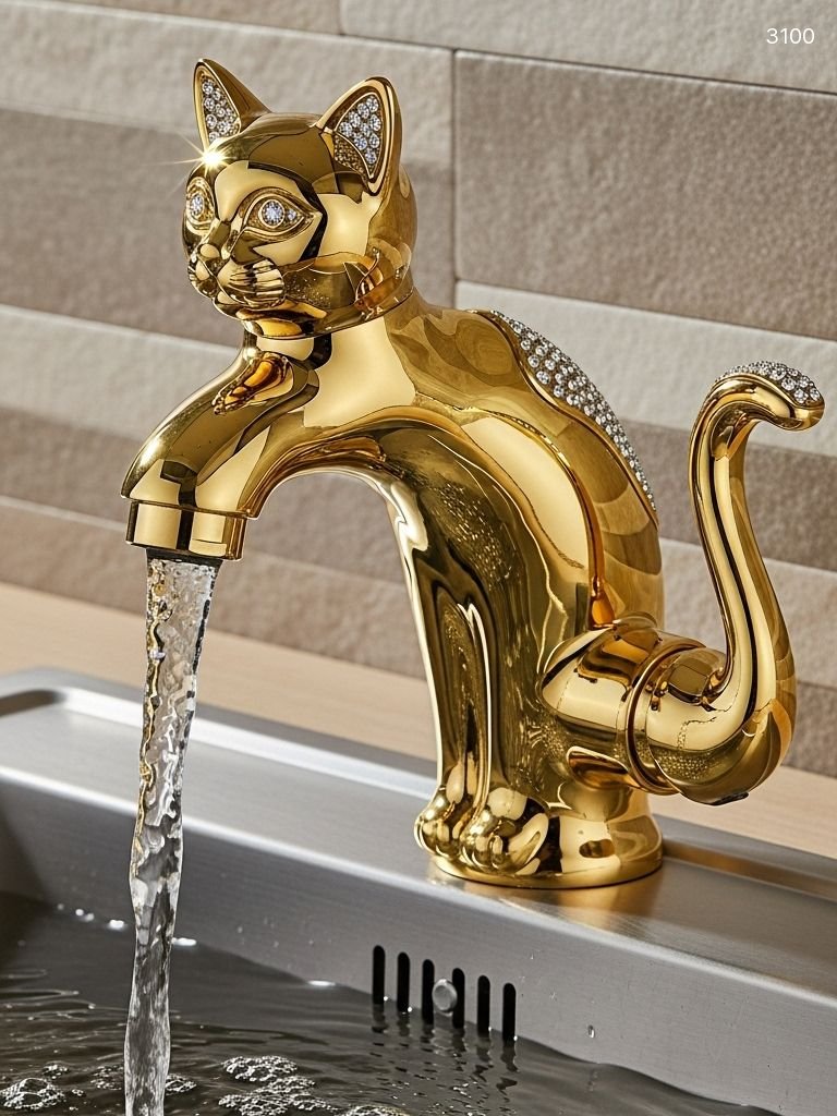 Cat Shaped Faucet with Crystals - Luxury Bathroom Sink Faucet Cat Shaped Faucet with Crystals - Luxury Bathroom Sink Faucet