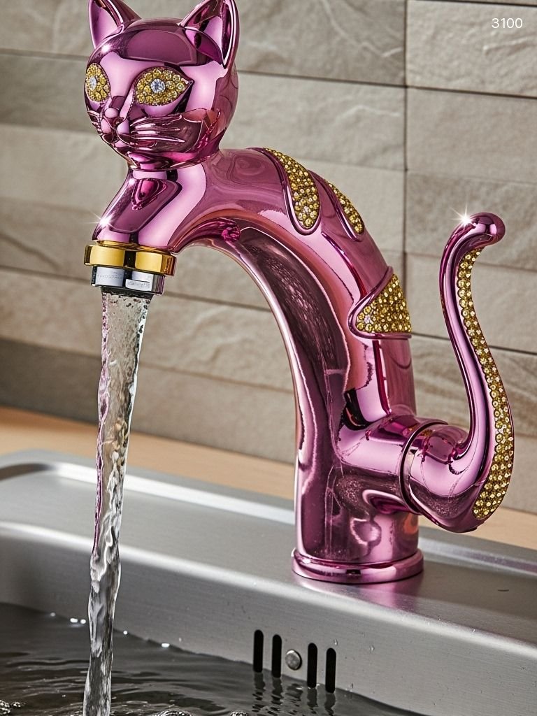 Cat Shaped Faucet with Crystals - Luxury Bathroom Sink Faucet Cat Shaped Faucet with Crystals - Luxury Bathroom Sink Faucet
