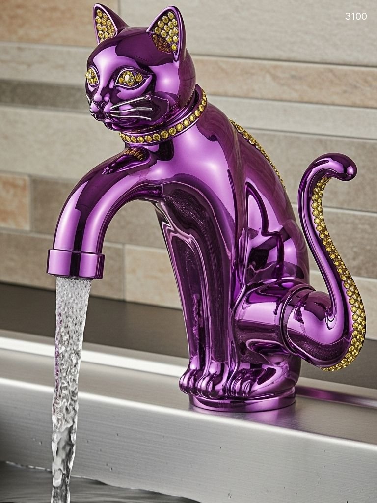 Cat Shaped Faucet with Crystals - Luxury Bathroom Sink Faucet Cat Shaped Faucet with Crystals - Luxury Bathroom Sink Faucet