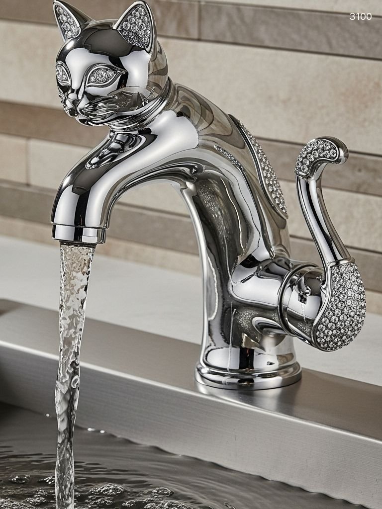 Cat Shaped Faucet with Crystals - Luxury Bathroom Sink Faucet