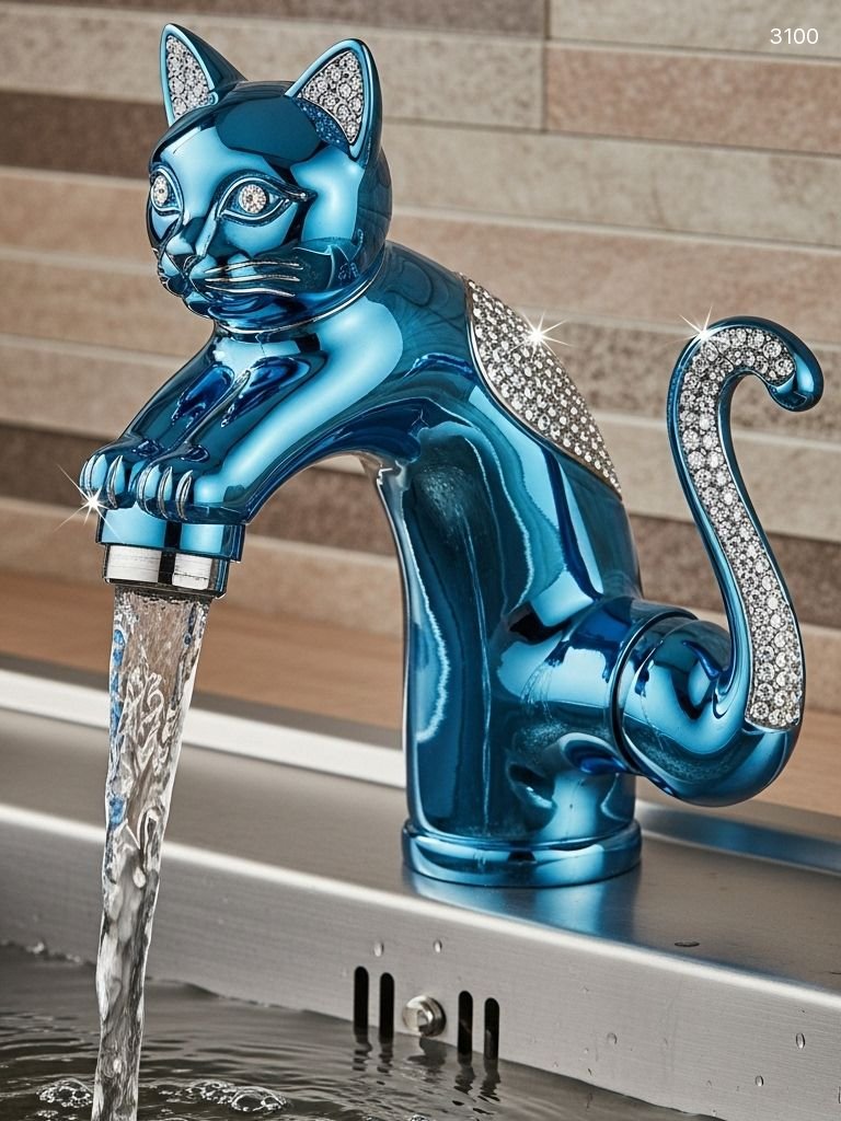 Cat Shaped Faucet with Crystals - Luxury Bathroom Sink Faucet Cat Shaped Faucet with Crystals - Luxury Bathroom Sink Faucet