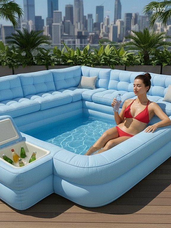 Inflatable Sofa Pool with Built-in Cooler – Relax, Swim & Sip in Style