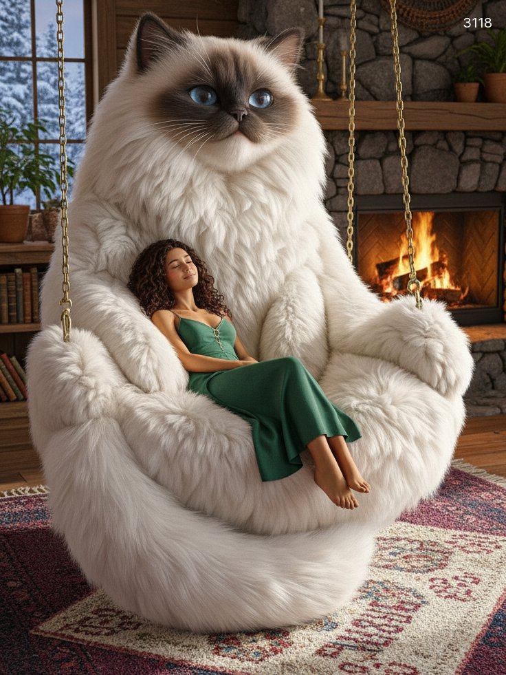 Giant Hanging Cat Lounger - Adorable Plush Cat Swing Chair Giant Hanging Cat Lounger - Adorable Plush Cat Swing Chair