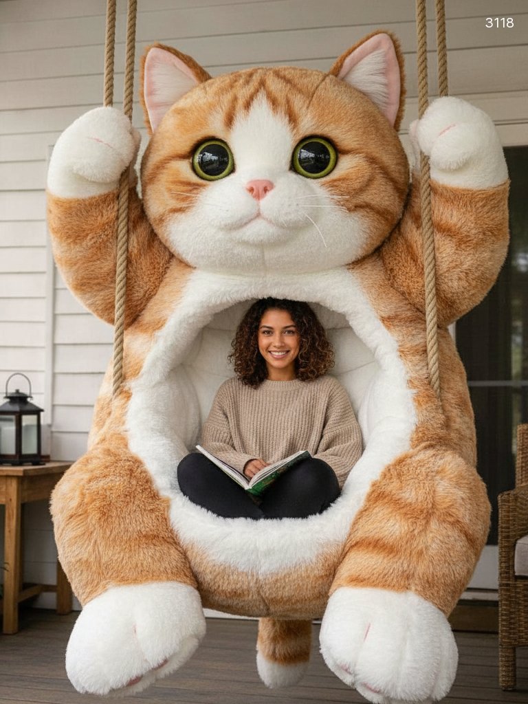 Giant Hanging Cat Lounger - Adorable Plush Cat Swing Chair