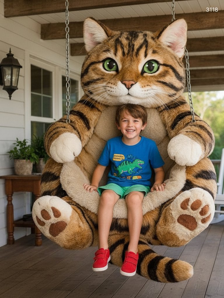 Giant Hanging Cat Lounger - Adorable Plush Cat Swing Chair Giant Hanging Cat Lounger - Adorable Plush Cat Swing Chair