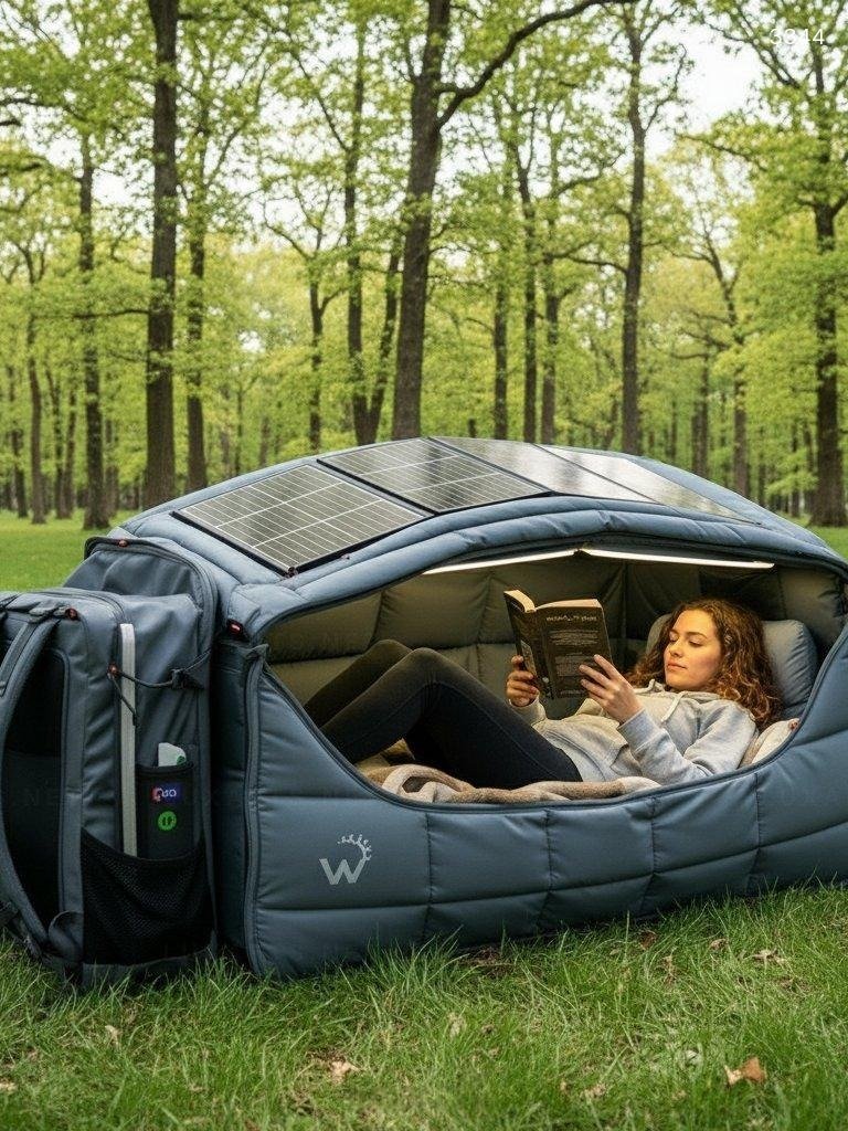 Portable Backpack Bed with Solar Panels – All-in-One Camping Shelter