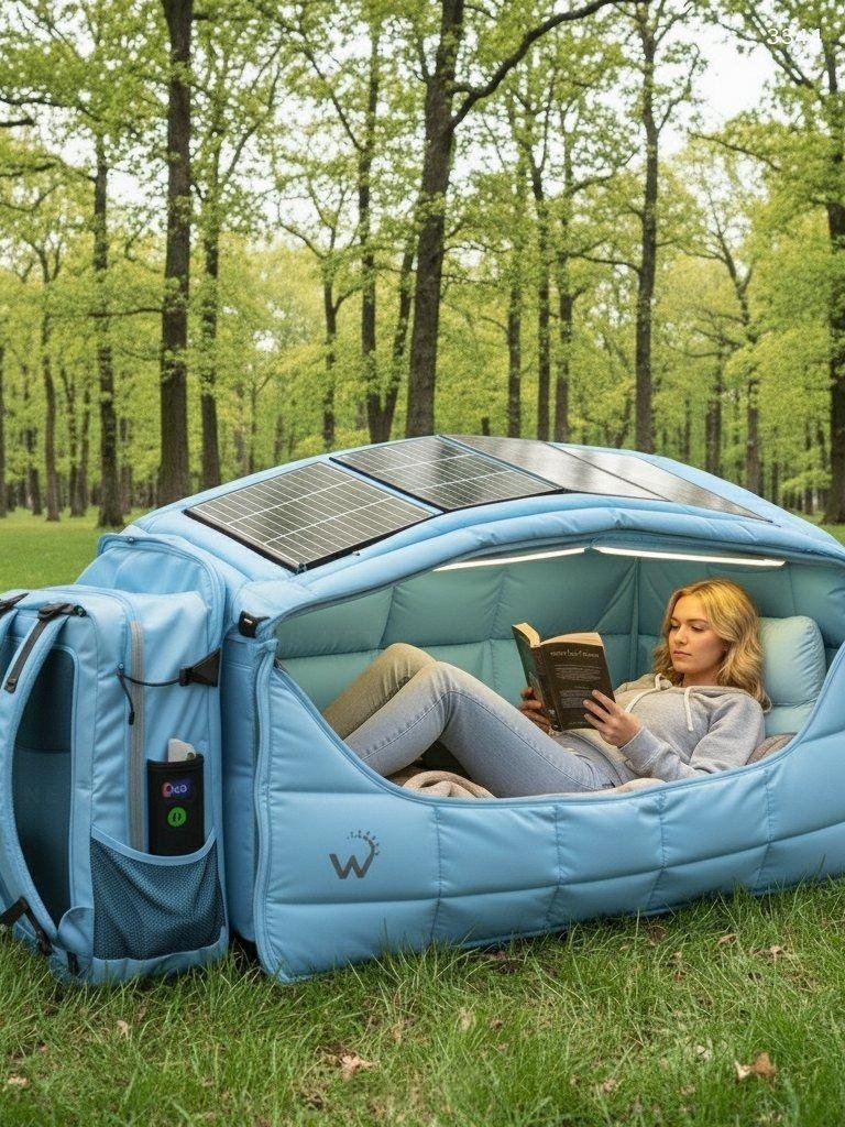 Portable Backpack Bed with Solar Panels – All-in-One Camping Shelter