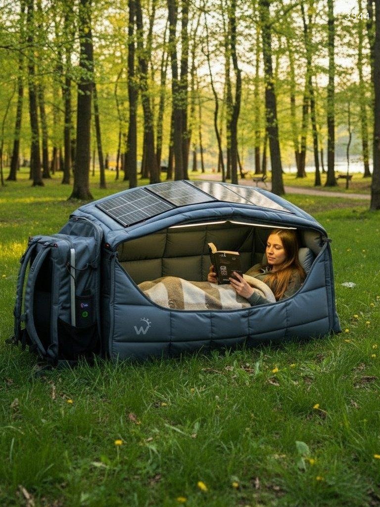 Portable Backpack Bed with Solar Panels – All-in-One Camping Shelter