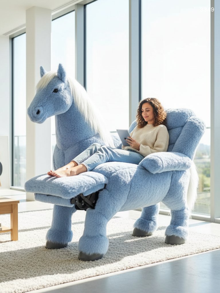 Walking Horse Recliner Chair - Giant Plush Ride-On Rocking Unicorn for Kids & Adults Walking Horse Recliner Chair - Giant Plush Ride-On Rocking Unicorn for Kids & Adults