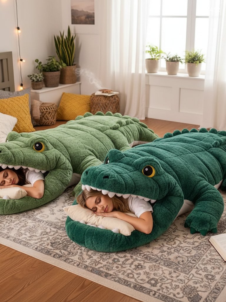 Realistic Crocodile Sleeping Bag - Novelty Animal Plush Bed with Open Mouth Realistic Crocodile Sleeping Bag - Novelty Animal Plush Bed with Open Mouth