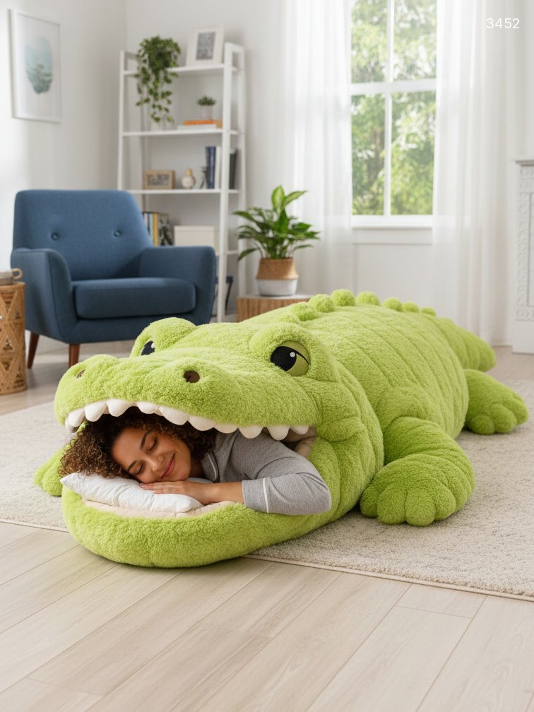 Realistic Crocodile Sleeping Bag - Novelty Animal Plush Bed with Open Mouth Realistic Crocodile Sleeping Bag - Novelty Animal Plush Bed with Open Mouth