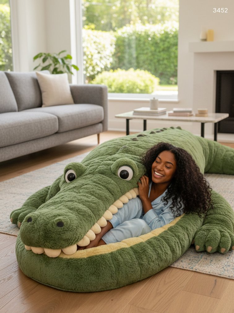 Realistic Crocodile Sleeping Bag - Novelty Animal Plush Bed with Open Mouth Realistic Crocodile Sleeping Bag - Novelty Animal Plush Bed with Open Mouth
