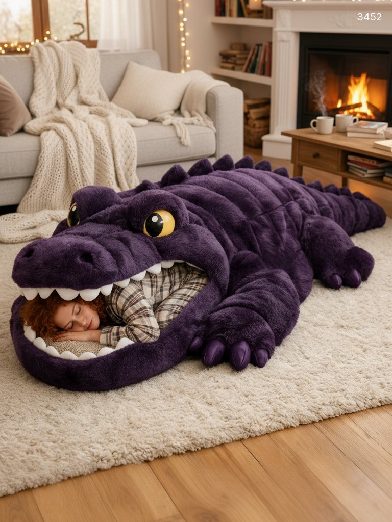 Realistic Crocodile Sleeping Bag - Novelty Animal Plush Bed with Open Mouth Realistic Crocodile Sleeping Bag - Novelty Animal Plush Bed with Open Mouth