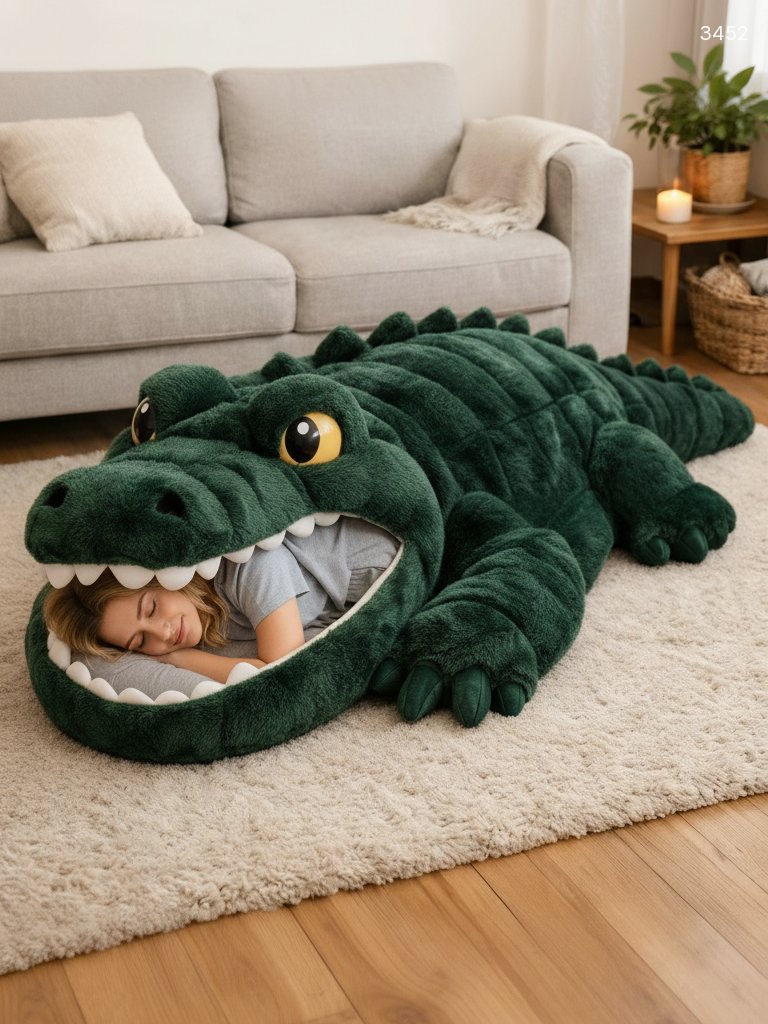Realistic Crocodile Sleeping Bag - Novelty Animal Plush Bed with Open Mouth
