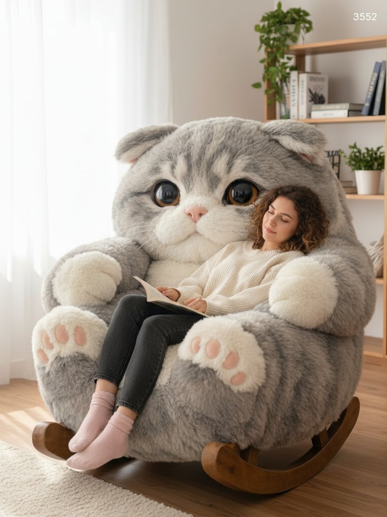 Giant Cat Shaped Rocking Chair - Plush Kitty Rocker for Kids & Adults Giant Cat Shaped Rocking Chair - Plush Kitty Rocker for Kids & Adults