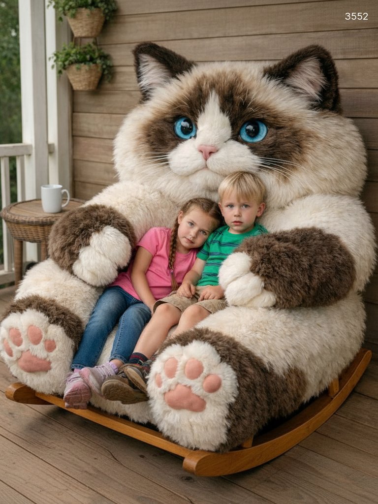 Giant Cat Shaped Rocking Chair - Plush Kitty Rocker for Kids & Adults