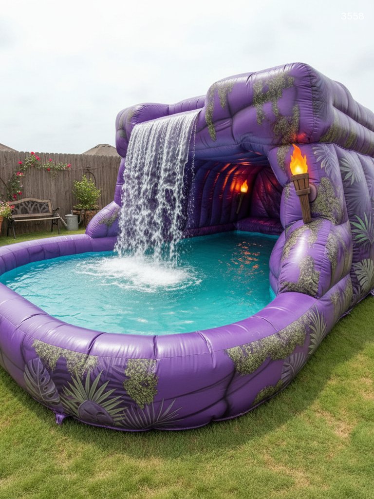 Inflatable Cave Waterfall Pool - Backyard Water Park for Family Fun